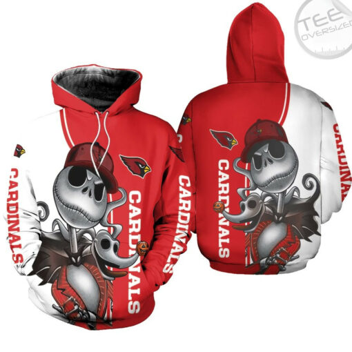 arizona cardinals jack skellington and zero 3d hoodie
