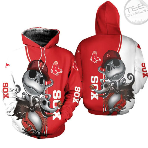 boston red sox jack skellington and zero 3d hoodie