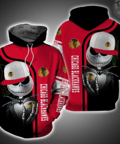 chicago blackhawks and jack skellington 3d hoodie