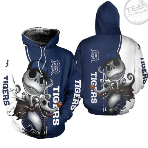 detroit tigers jack skellington and zero 3d hoodie