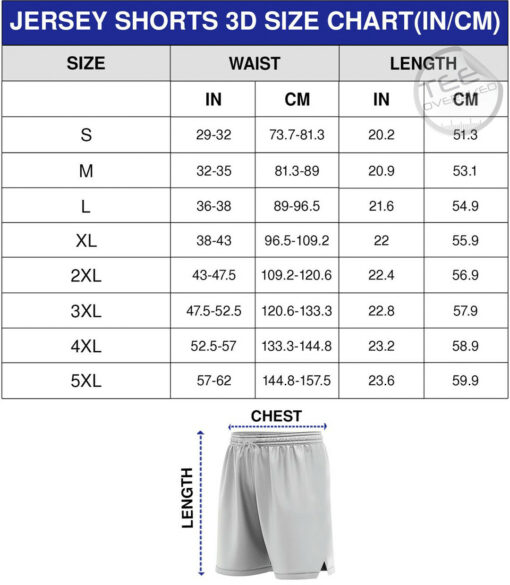 jersey short sizechart