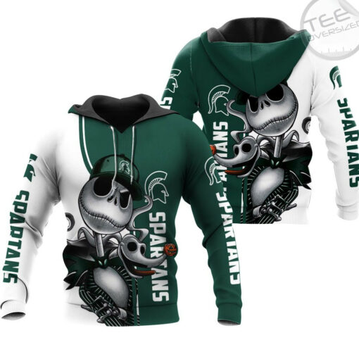 michigan state spartans jack skellington and zero 3d hoodie