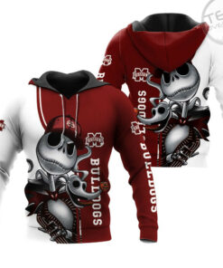 mississippi state bulldogs jack skellington and zero 3d hoodie