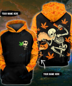 weed halloween skeleton pumpkin boong 3d hoodie
